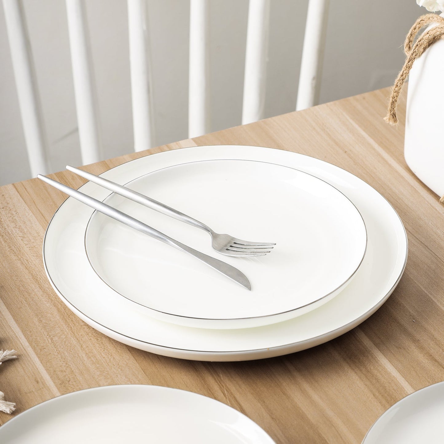Gabrielle Bone China Dinnerware Set - White And Platinum