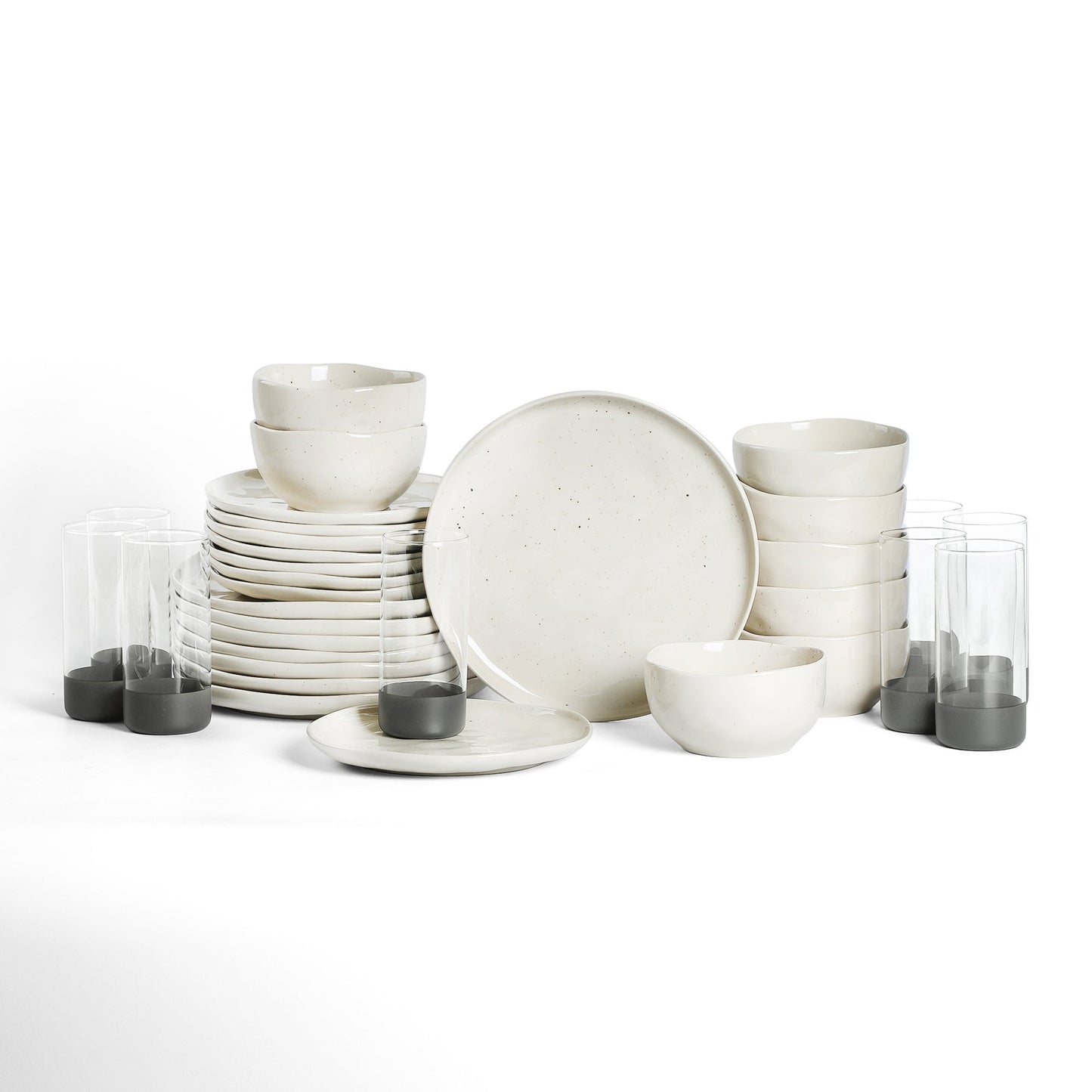 Stone Lain Mirella Stoneware Dinnerware Set, Includes Glasses, Beige