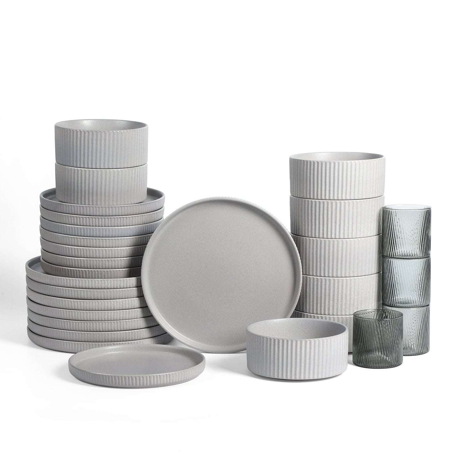 Haven Stoneware, Borosilicate Glass Dinnerware Set - Grey