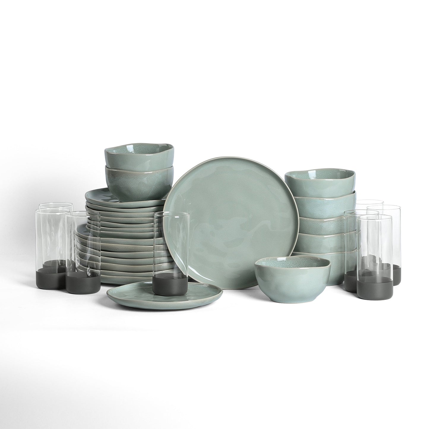 Stone Lain Mirella Stoneware Dinnerware Set, Includes Glasses, Light Green