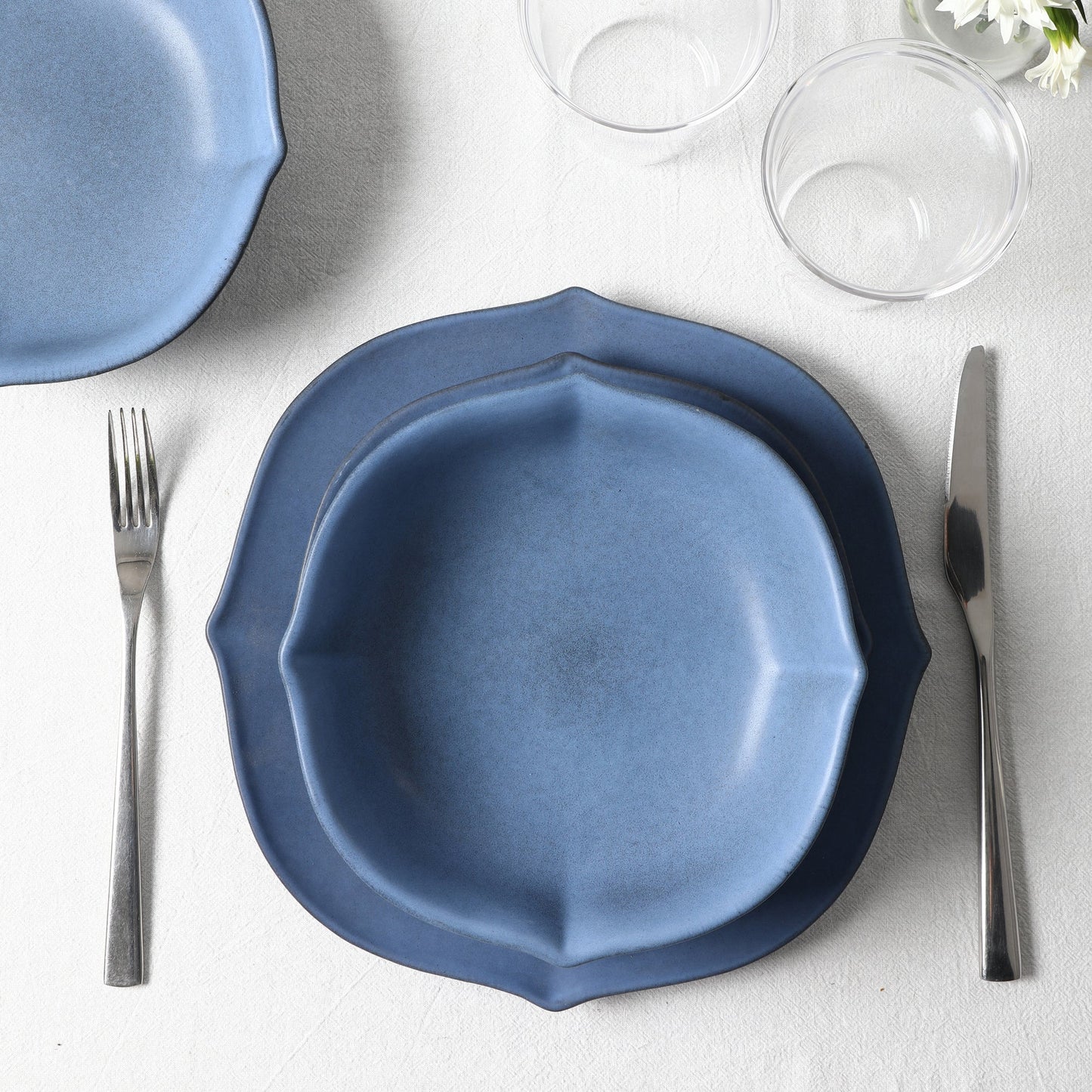 Baskerville Stoneware, Borosilicate Glass Dinnerware Set - Blue