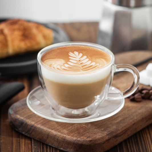 Set of 4 Double Wall Glass Tea Cups With Saucers, 8.6 oz