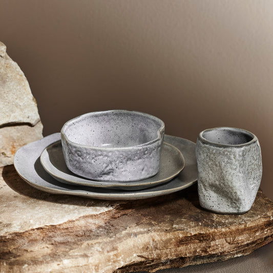 Atik Stoneware Dinnerware Set - Grey Speckled