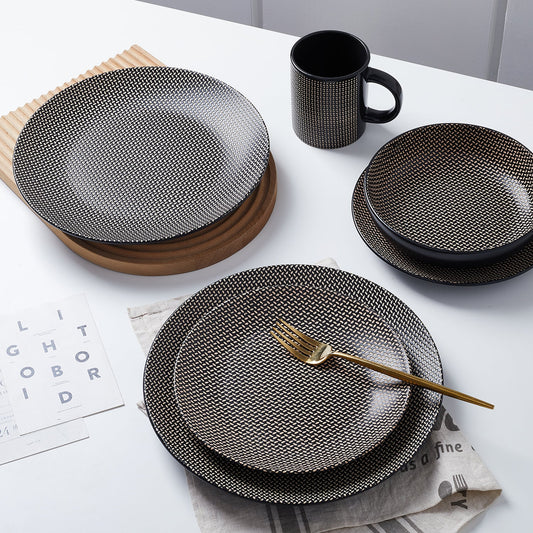 Daisy Stoneware Dinnerware Set - Brown And Black