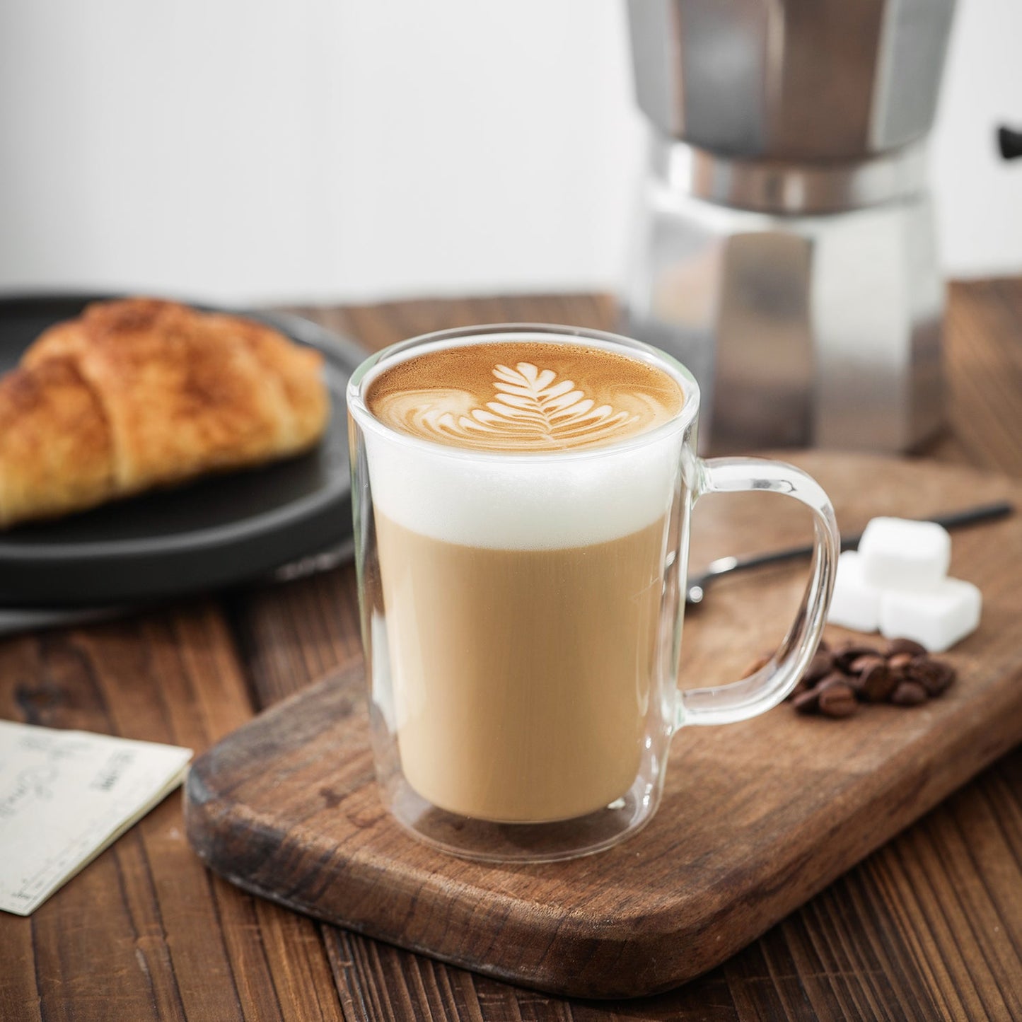 Set of 4 Double Wall Glass Mugs, Coffee Mugs, Tall Cups With Handle