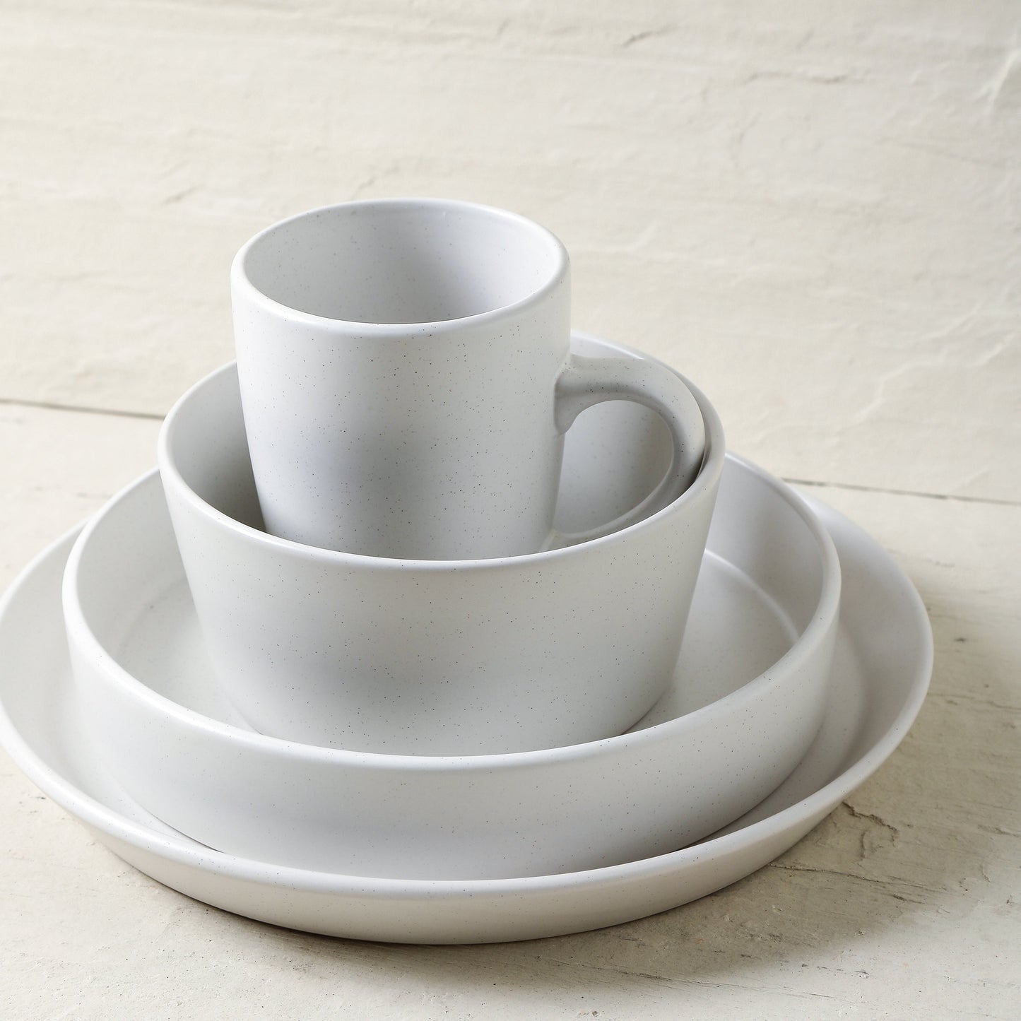 Albie Stoneware Dinnerware Set with Pasta Bowls - White Speckled