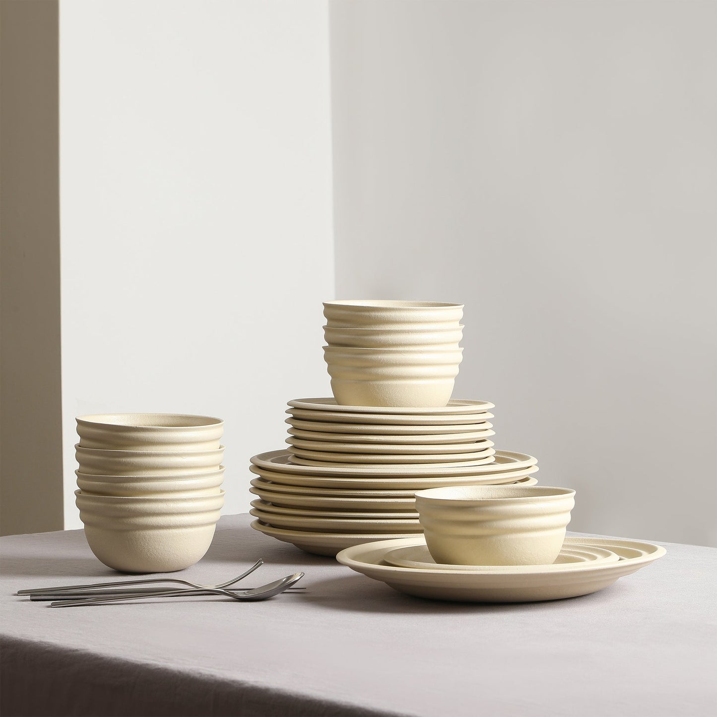 Stone Lain Zen Stoneware 12-Piece Dinnerware Set, Beige