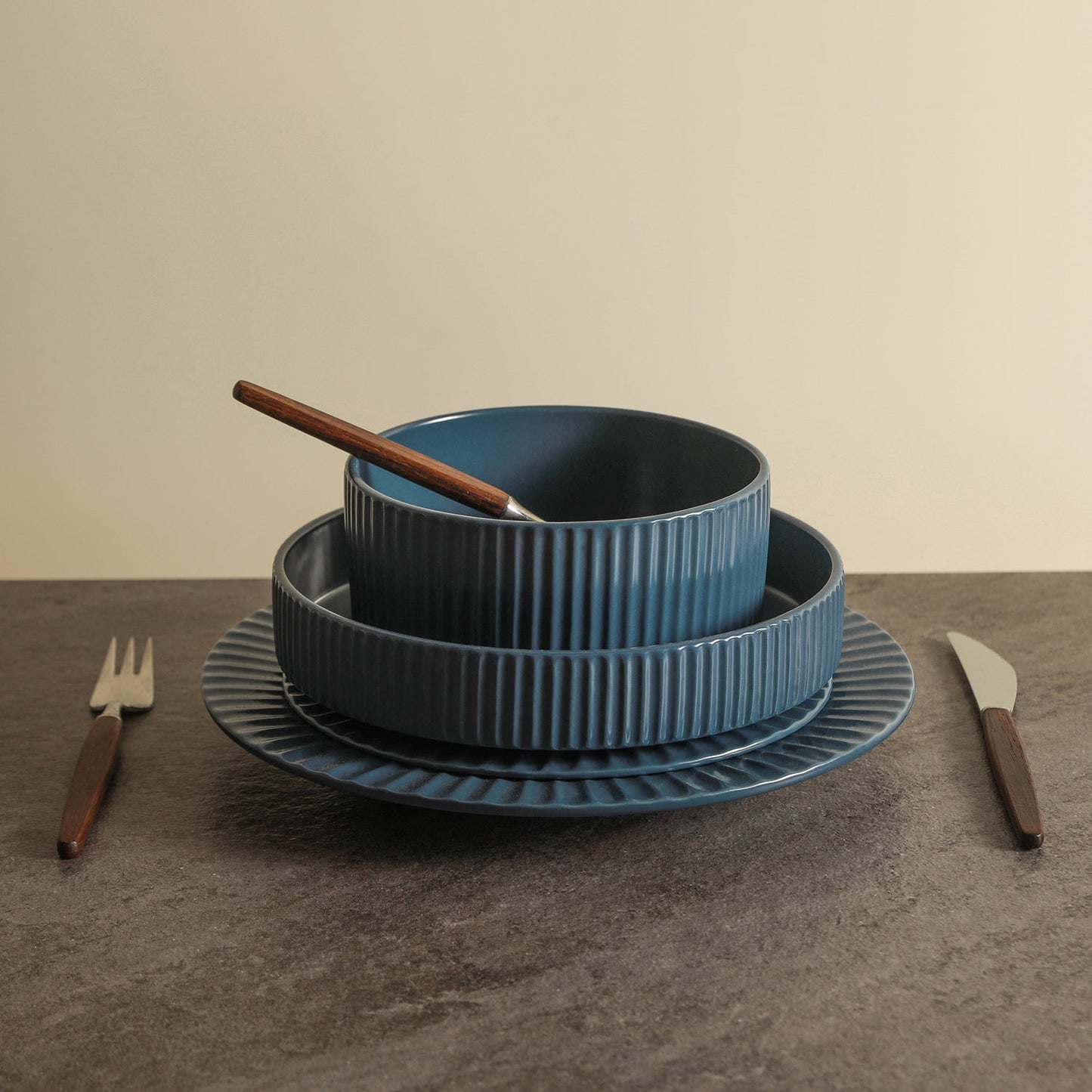 Lusso Stoneware Dinnerware Set - Ash Blue