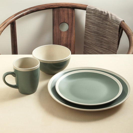 Serenity Stoneware Dinnerware Set - Green And Cream