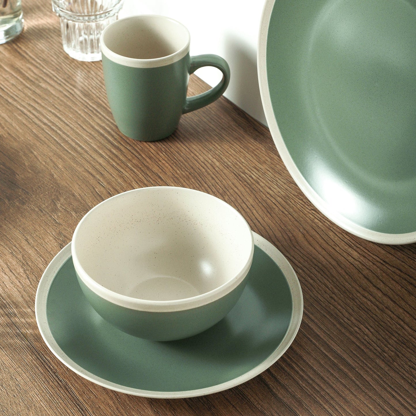 Serenity Stoneware Dinnerware Set - Green And Cream