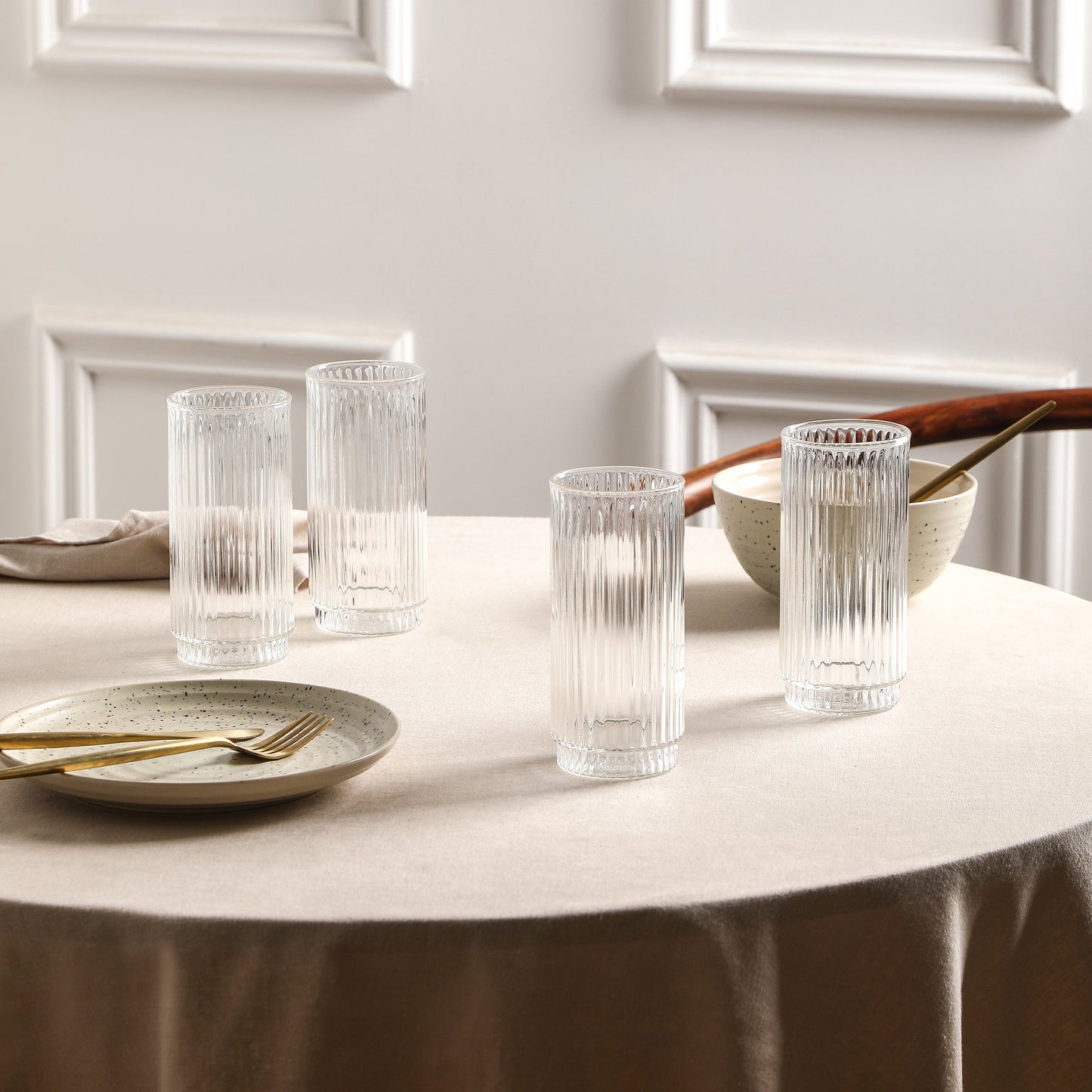 Stone Lain Dua Stoneware 16-Piece Dinnerware Set, Includes Glassware, White