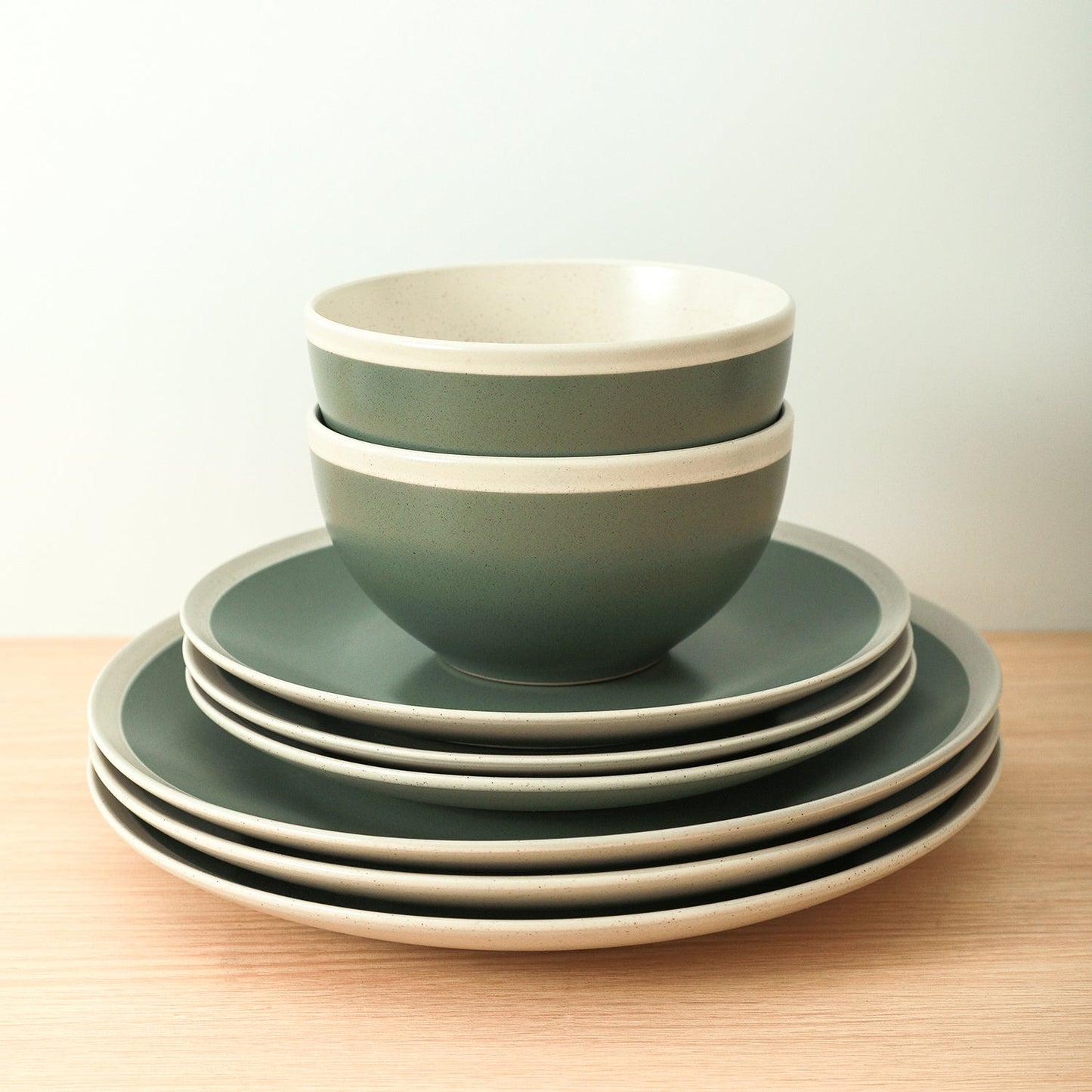 Serenity Stoneware Dinnerware Set - Green And Cream
