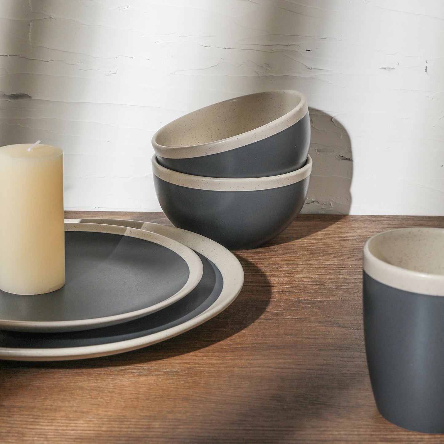 Serenity Stoneware Dinnerware Set - Dark Gray And Cream