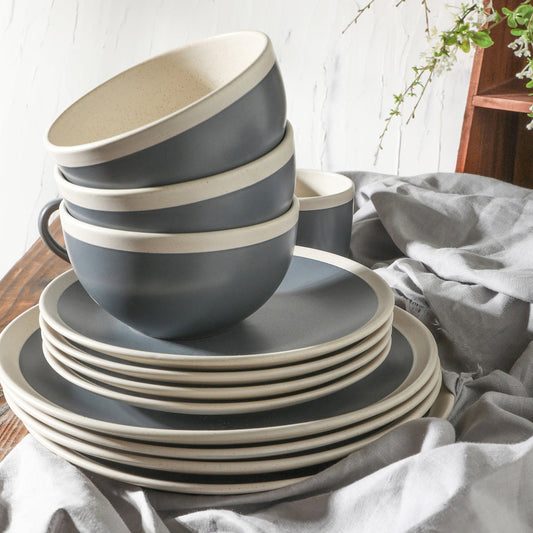 Serenity Stoneware Dinnerware Set - Dark Gray And Cream
