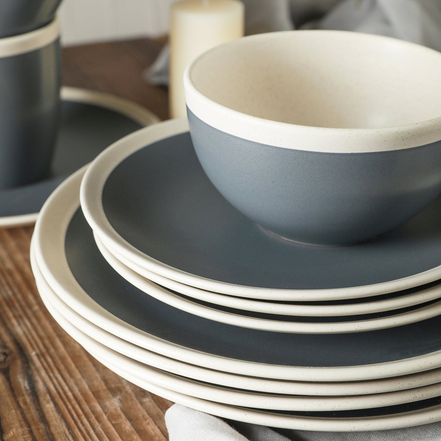 Serenity Stoneware Dinnerware Set - Dark Gray And Cream