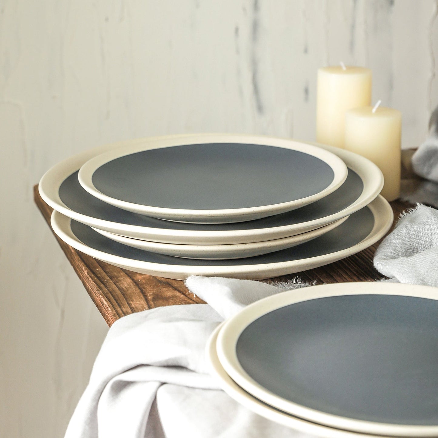 Serenity Stoneware Dinnerware Set - Dark Gray And Cream