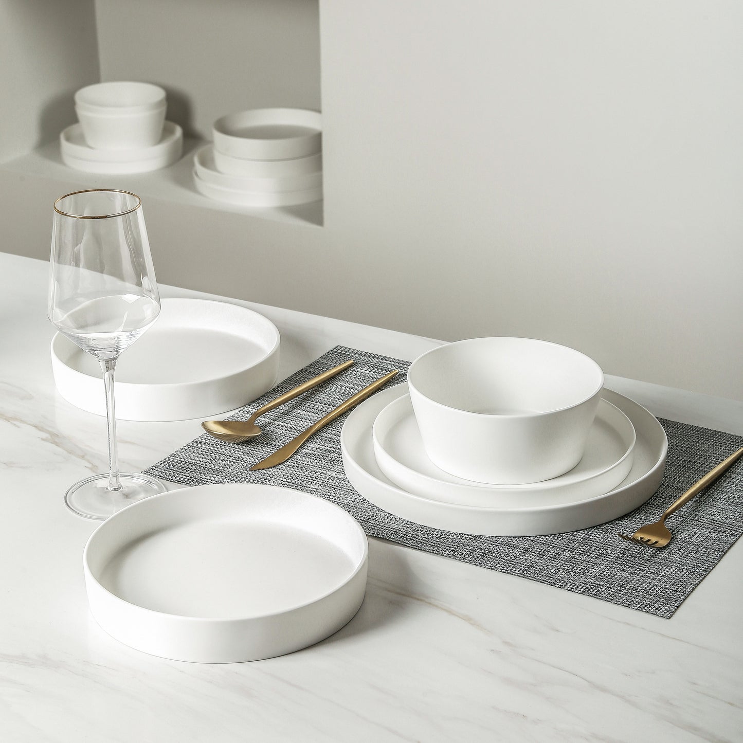 Fosca Bone China Dinnerware Set - Matte White