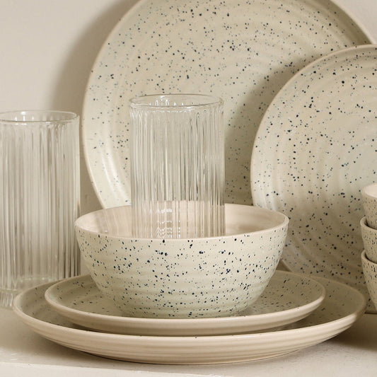 Stone Lain Dua Stoneware 16-Piece Dinnerware Set, Includes Glassware, White