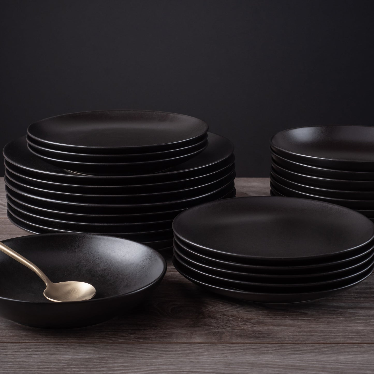 Semplice Stoneware Dinnerware Set - Black Matte - Crafted in Portugal
