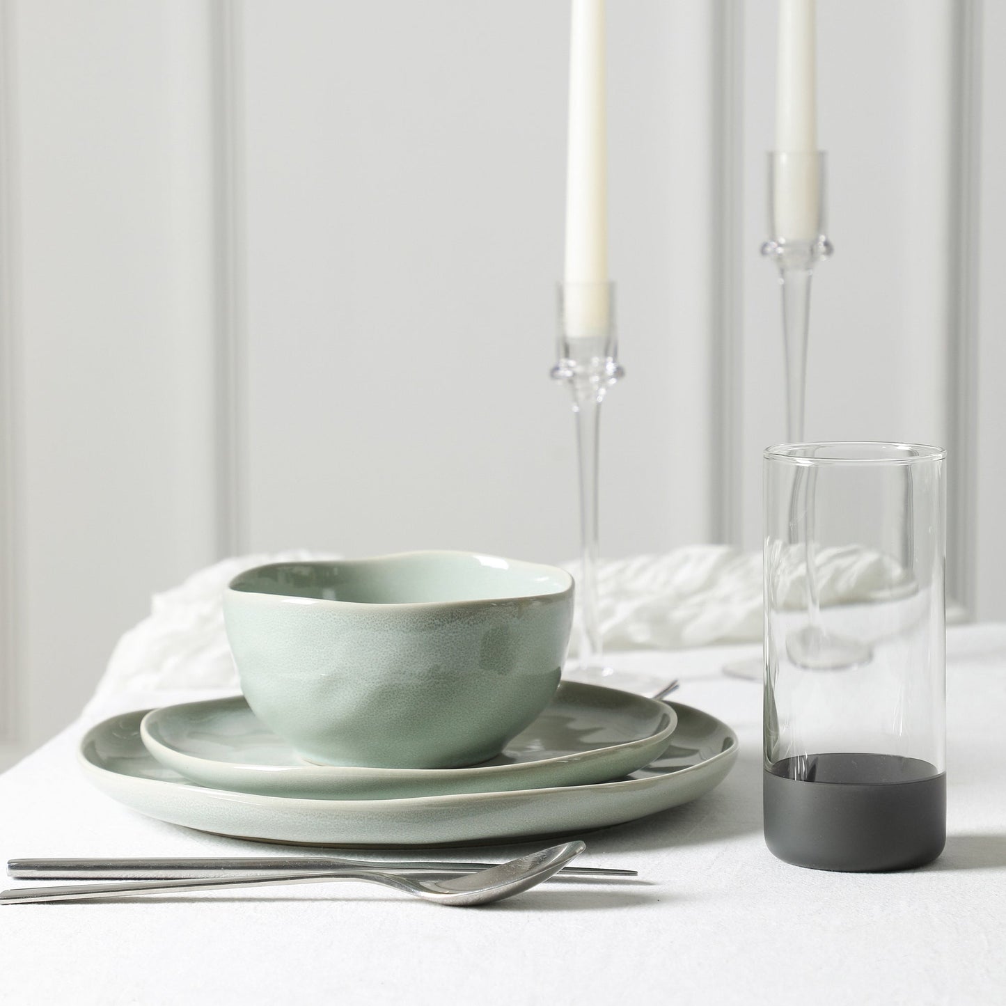 Stone Lain Mirella Stoneware Dinnerware Set, Includes Glasses, Light Green