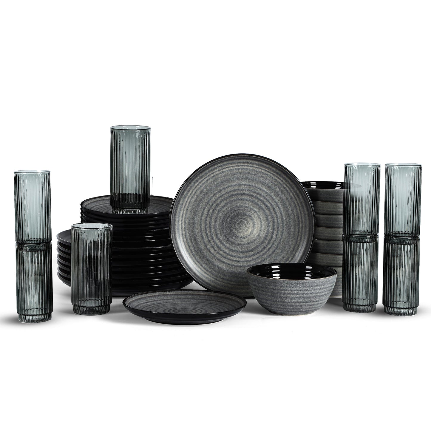 Stone Lain Dua Stoneware 16-Piece Dinnerware Set, Includes Glassware, White