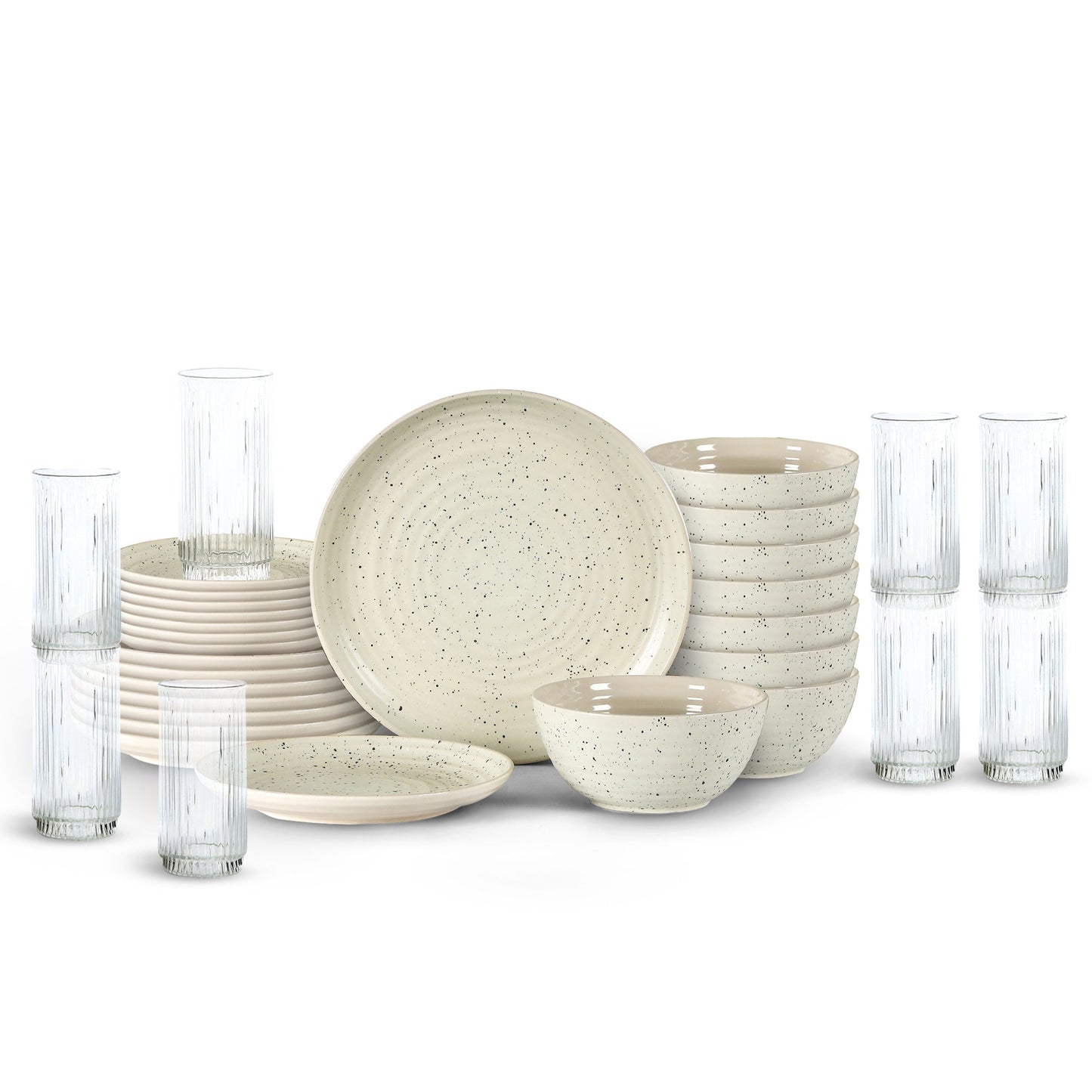 Stone Lain Dua Stoneware 16-Piece Dinnerware Set, Includes Glassware, White