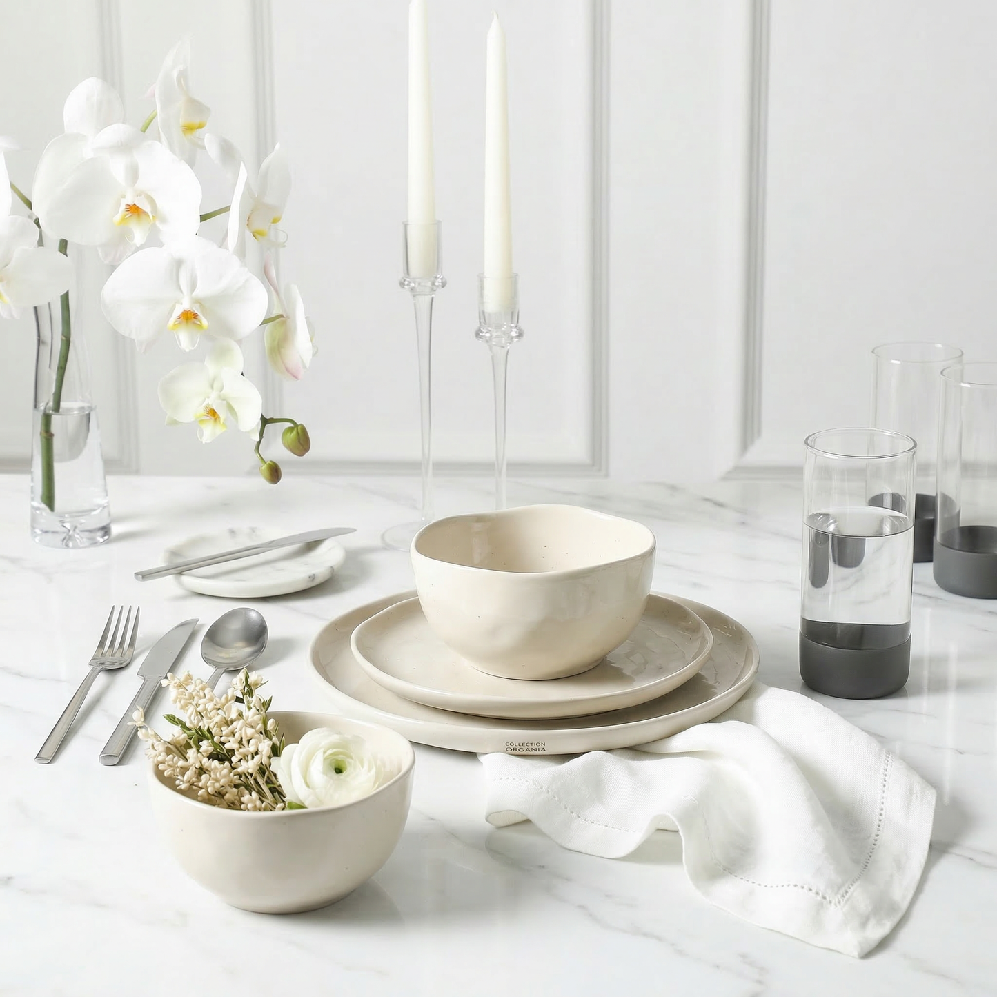 Stone Lain Mirella Stoneware Dinnerware Set, Includes Glasses, Beige