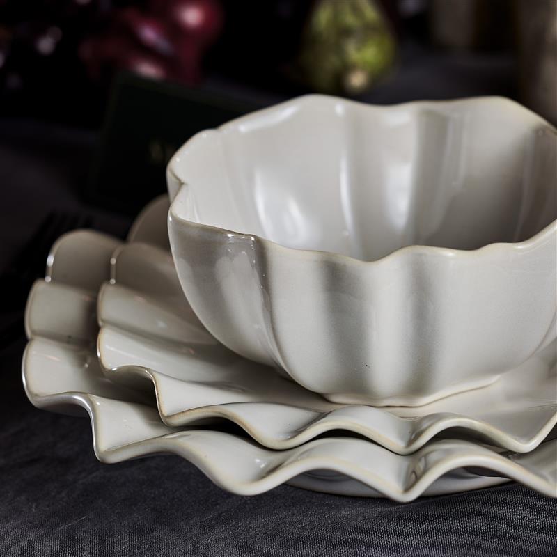 Lotus Stoneware Salad Plate Set - White