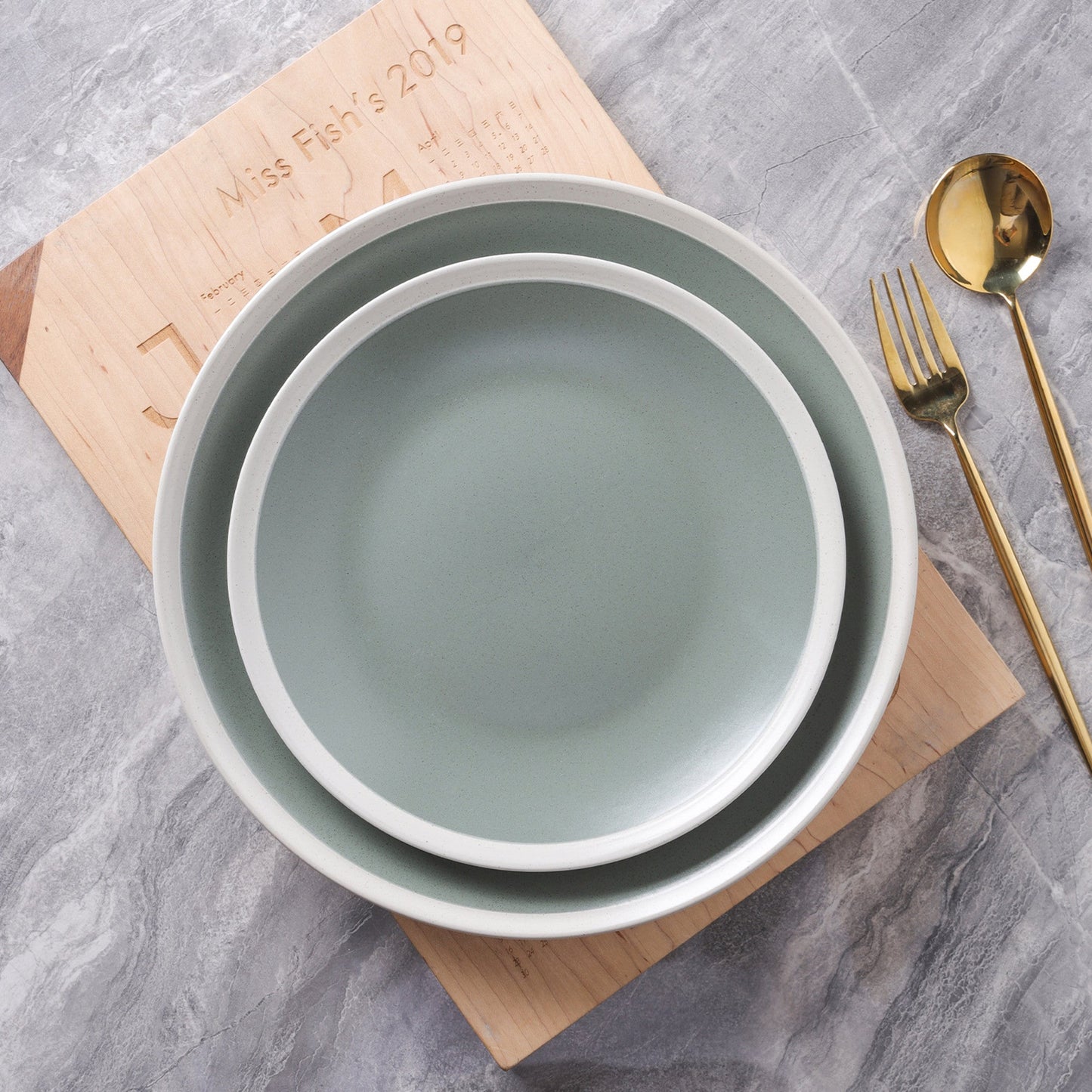 Serenity Stoneware Salad Plate - Green And Cream
