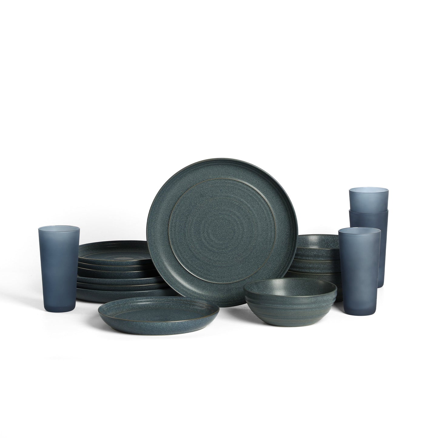 Elio Stoneware Dinnerware Set With Glassware - Blue