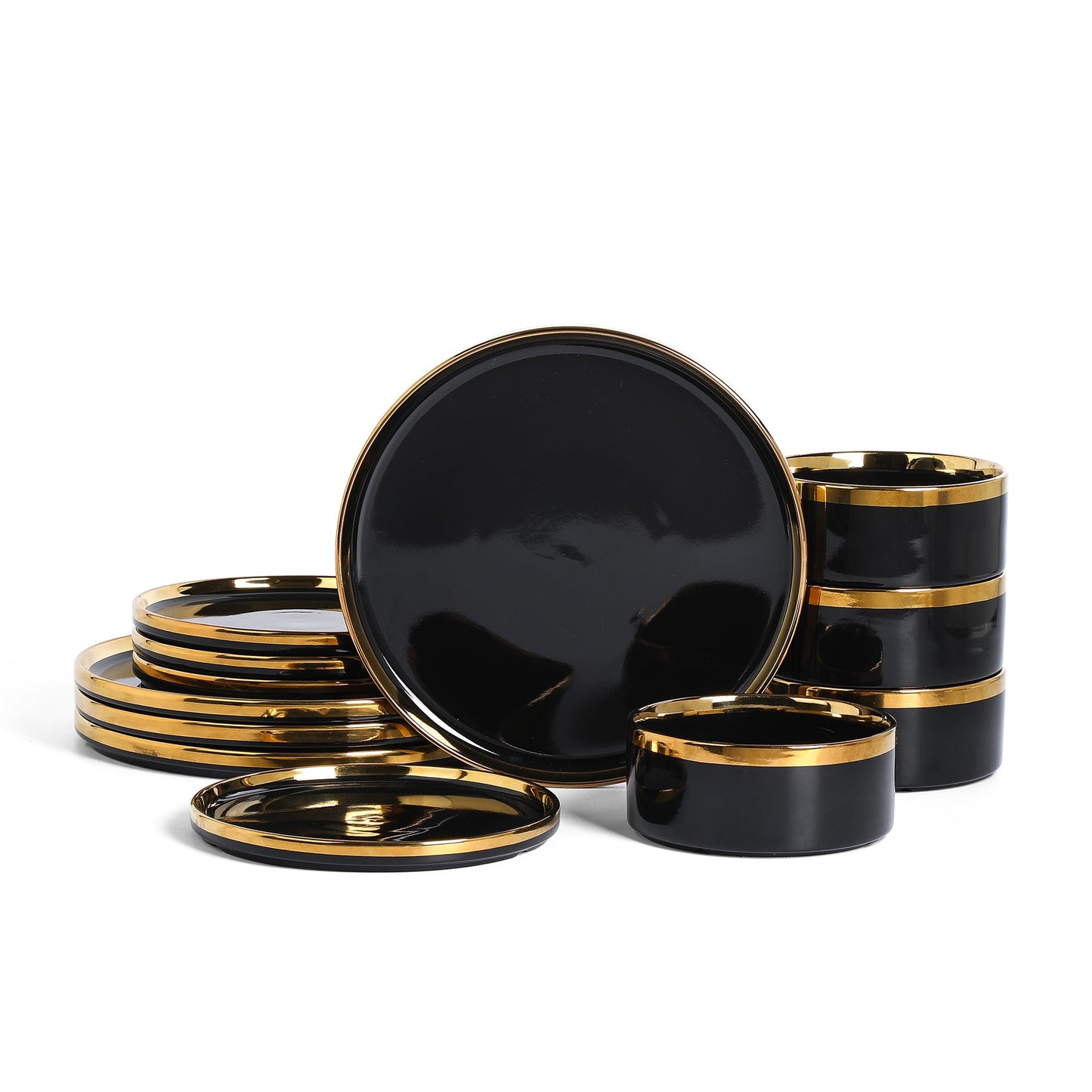 Solene Stoneware Dinnerware Set - Black and Gold