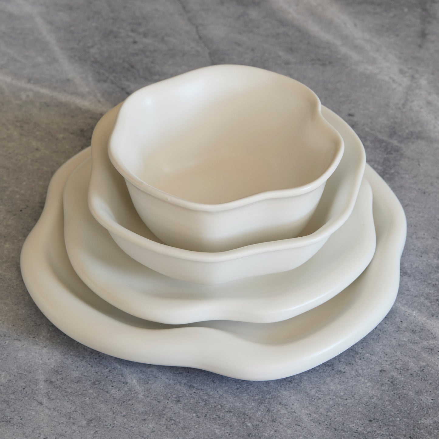 Amorphous Stoneware Bowl Set - White
