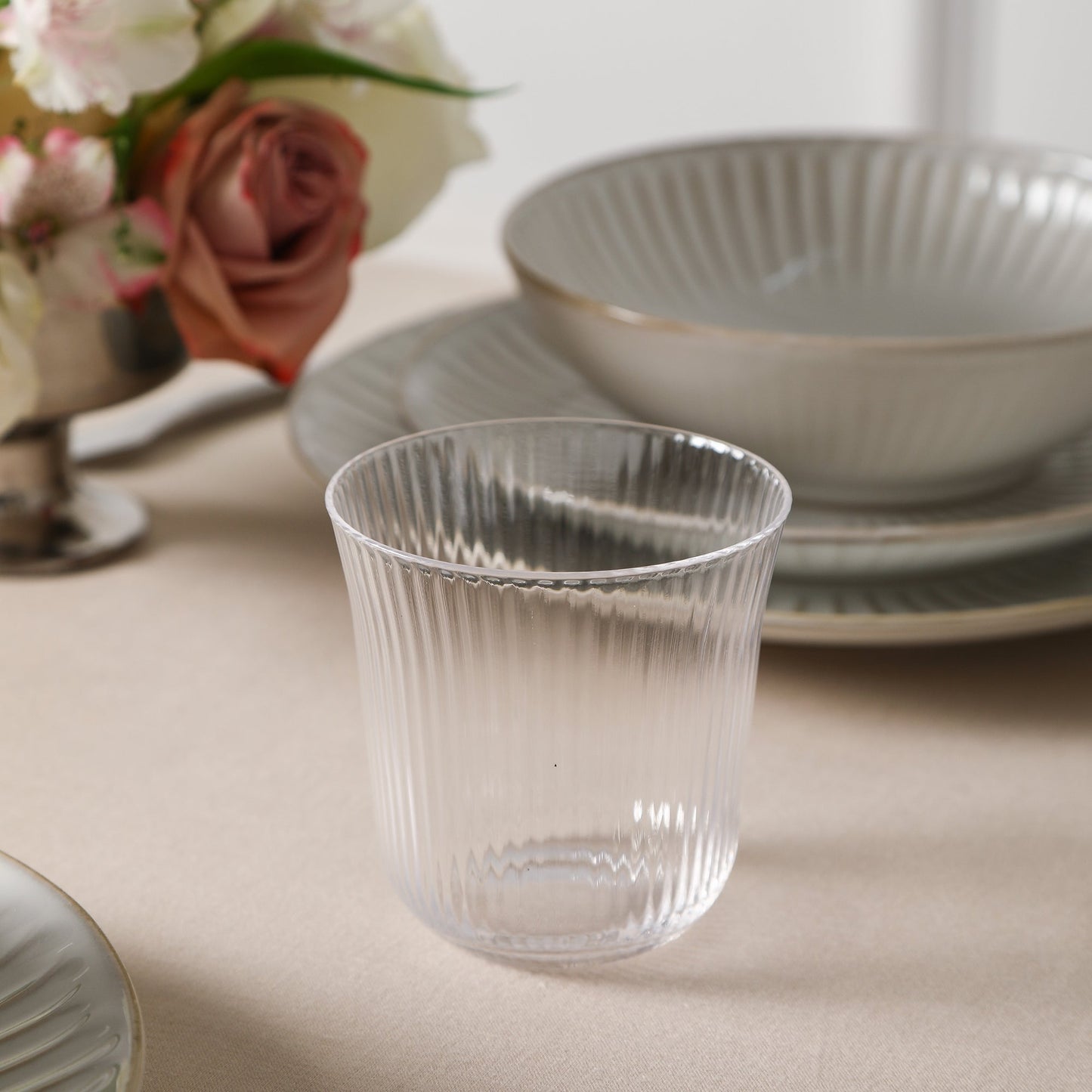 Stone Lain Linea Stoneware 16-Piece Dinnerware Set, Includes Glassware, White