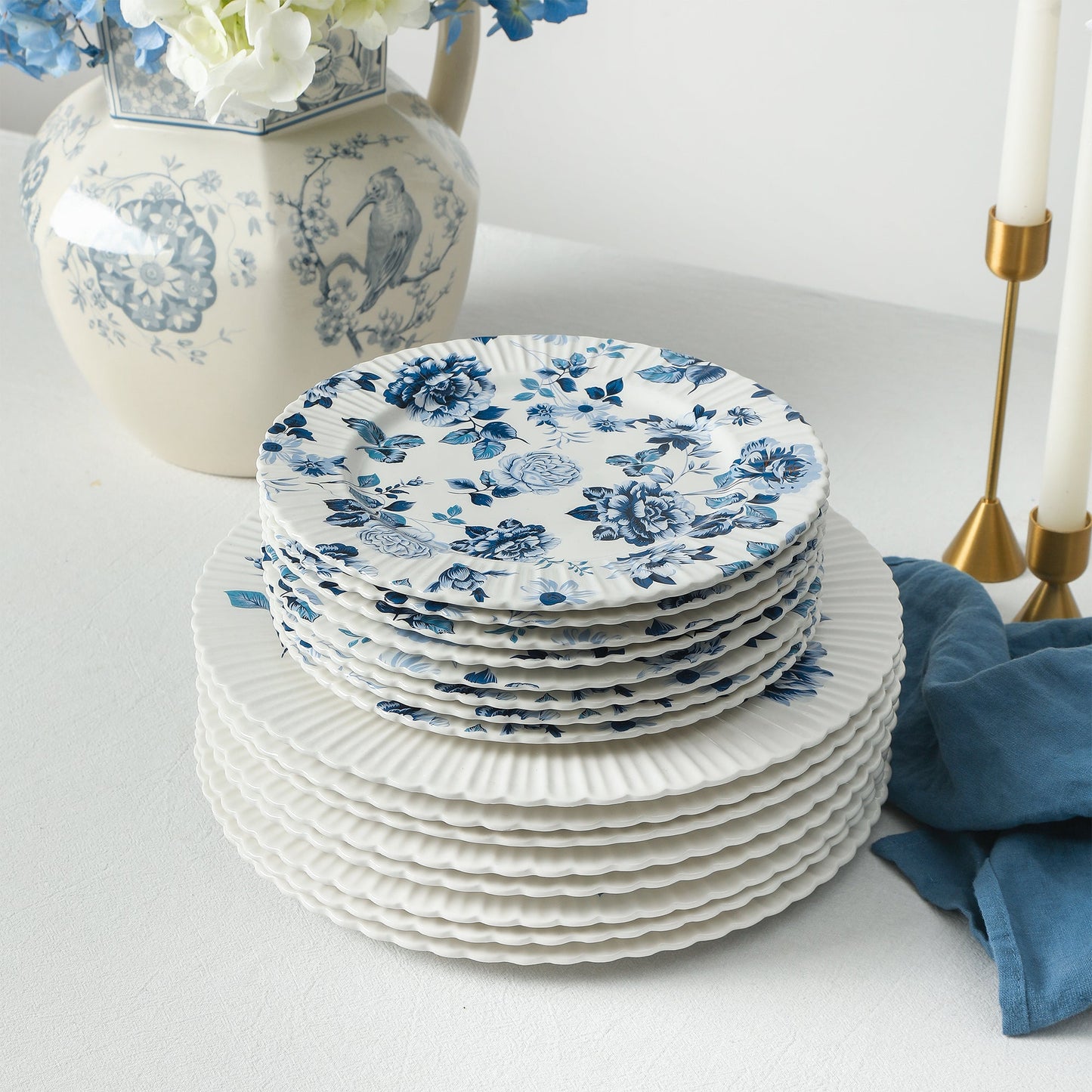 Fiore New Bone China Dinner Plate Set - Blue