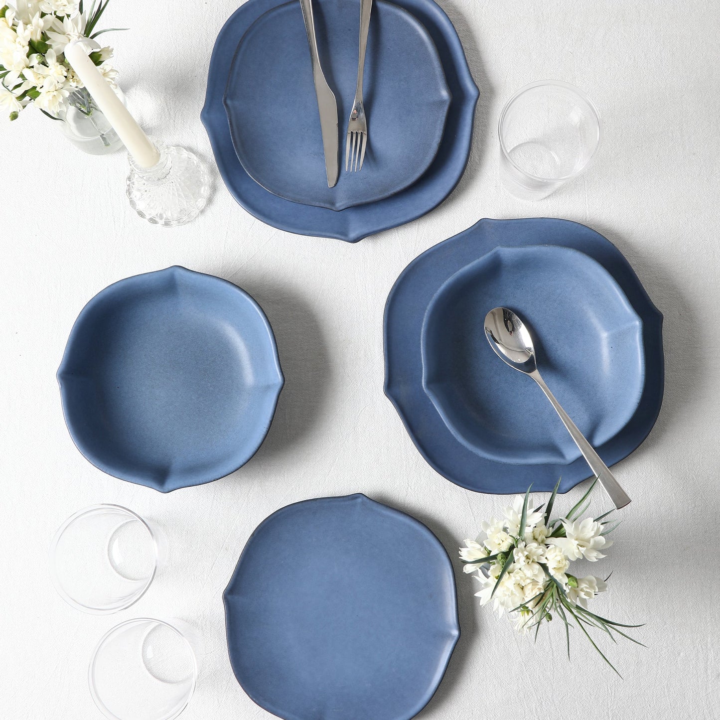 Baskerville Stoneware, Borosilicate Glass Dinnerware Set - Blue