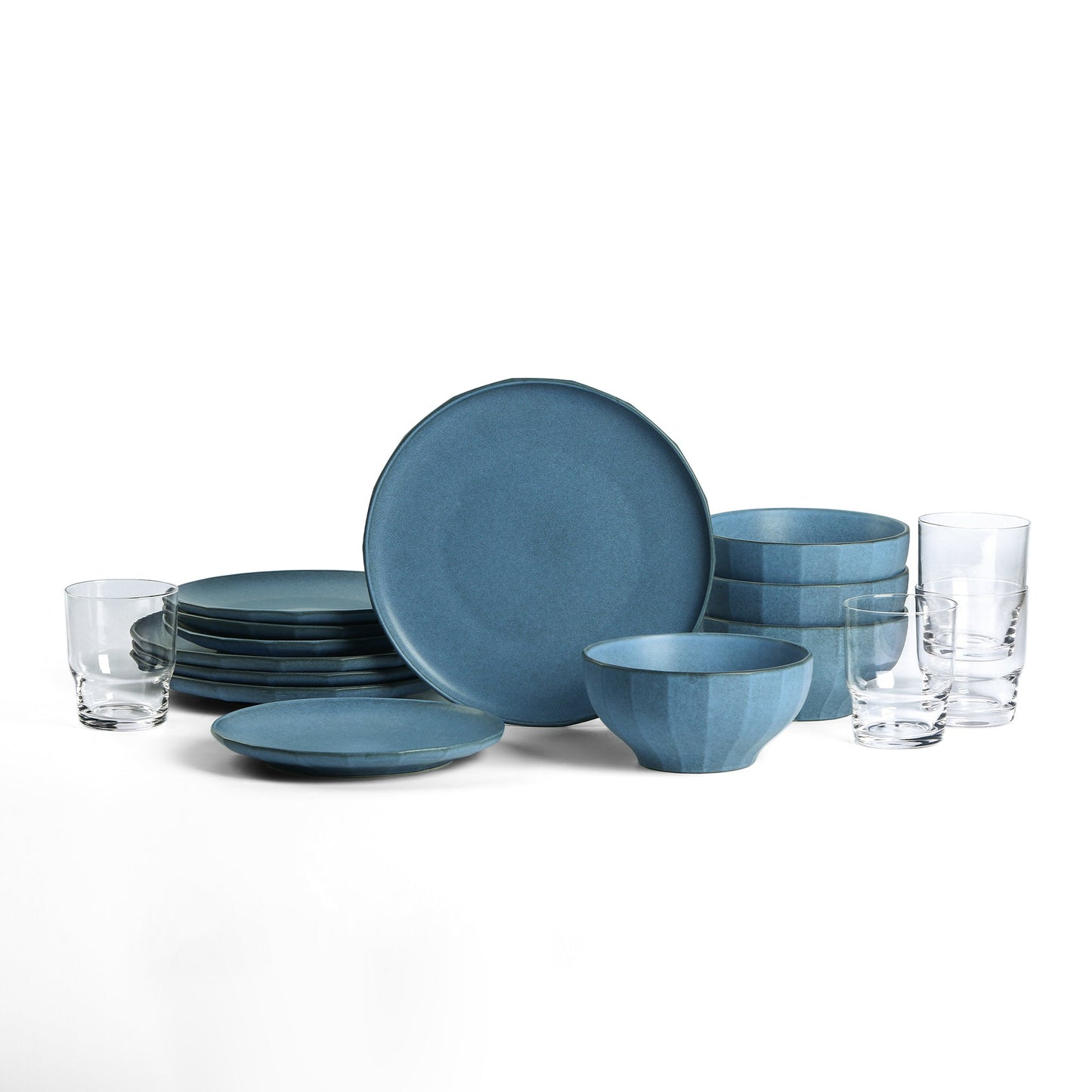 Rio Stoneware Dinnerware Set with Glassware - Blue