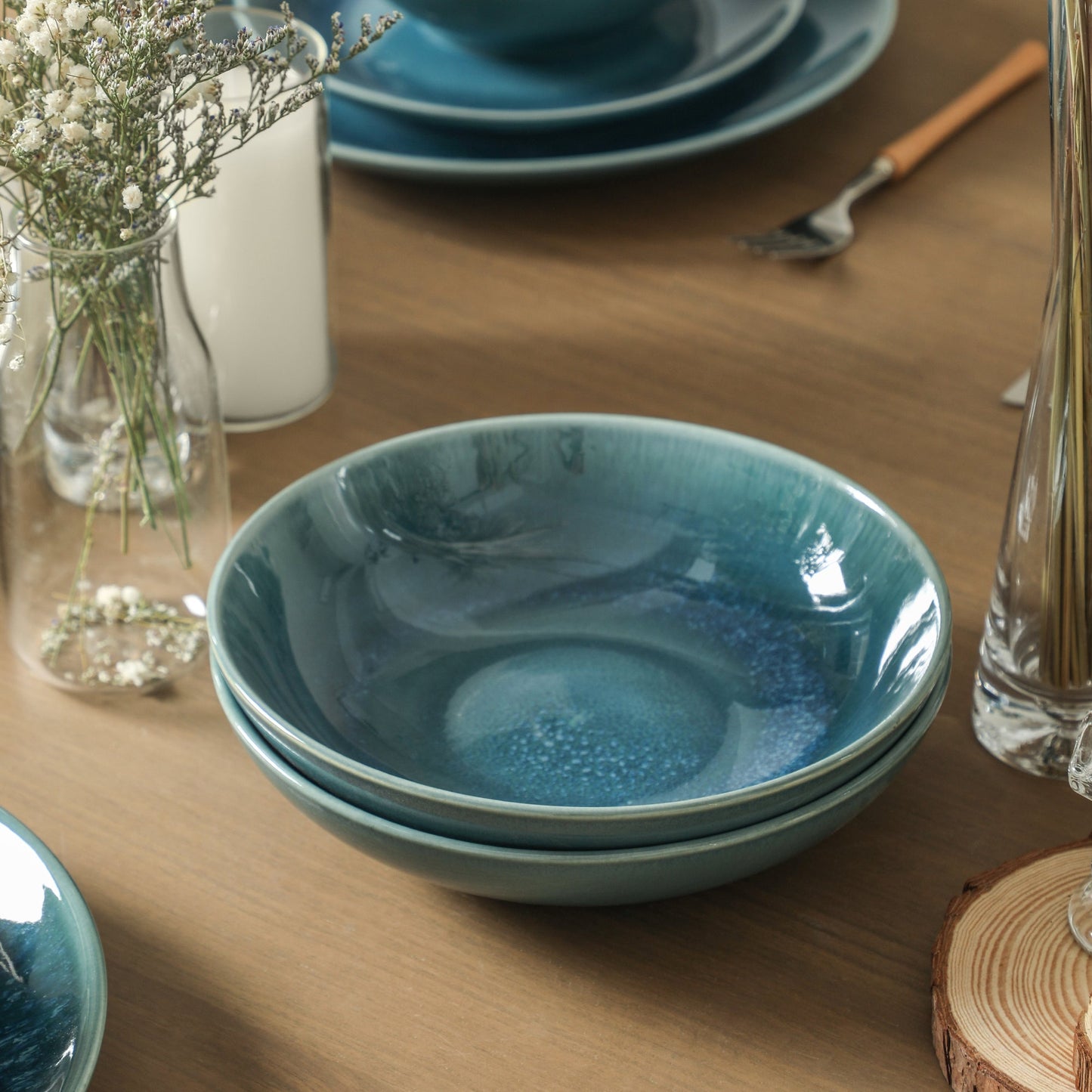 Riley Stoneware Pasta Bowl Set - Blue