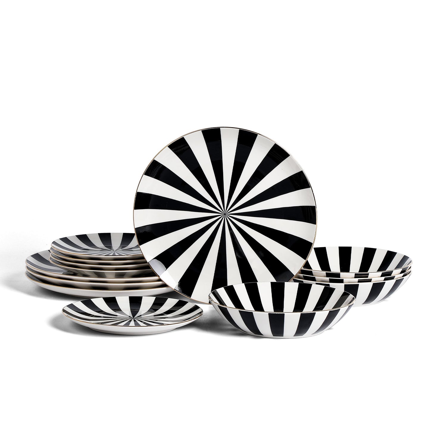 Empire Porcelain Dinnerware Set - Black and White and Gold