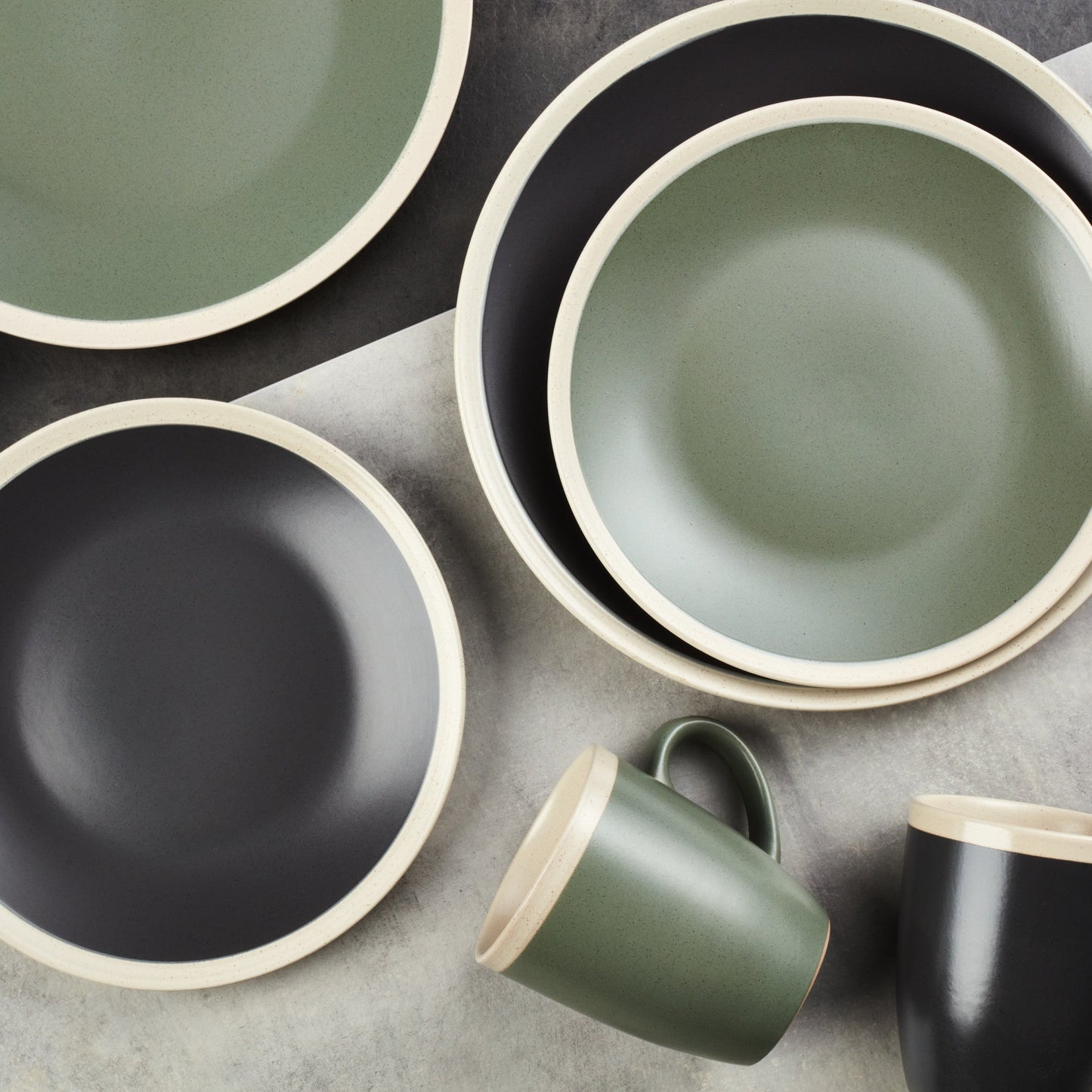 Serenity Stoneware Dinnerware Set - Dark Gray And Cream