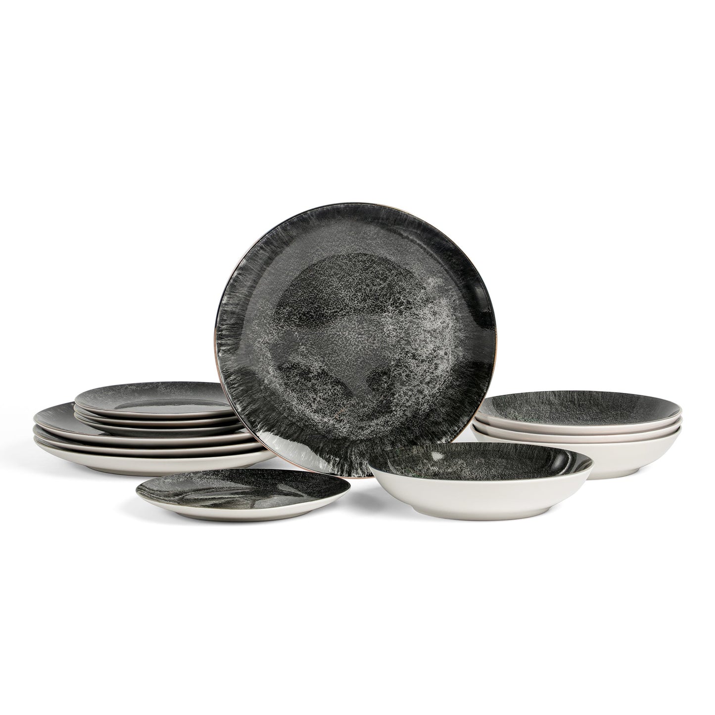 Onyx Porcelain Dinnerware Set - Black and Gold