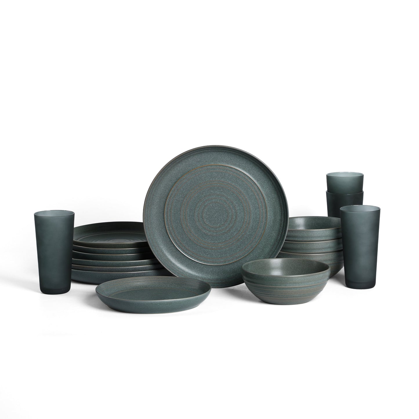 Elio Stoneware Dinnerware Set With Glassware - Green
