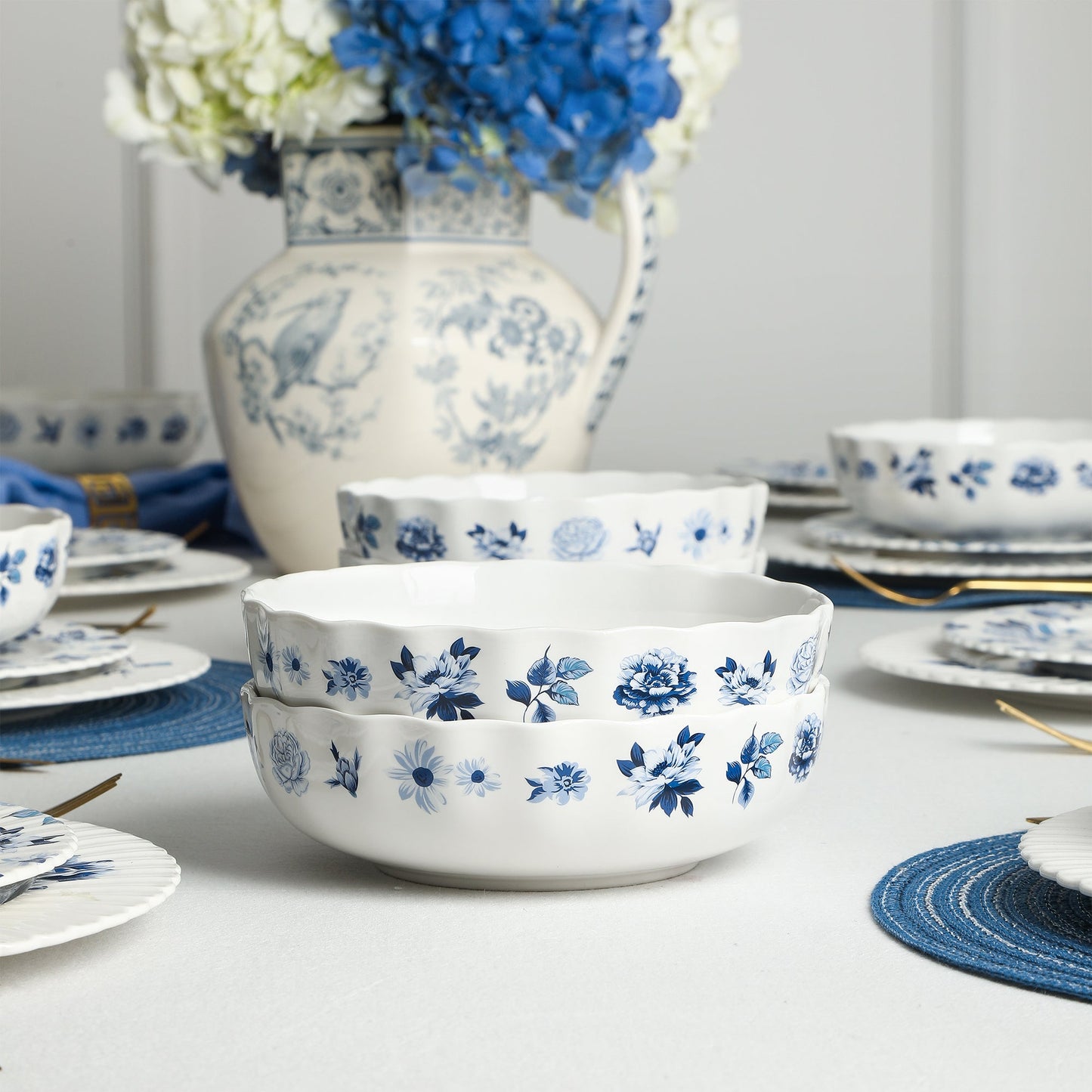 Fiore New Bone China Pasta Bowl Set - Blue