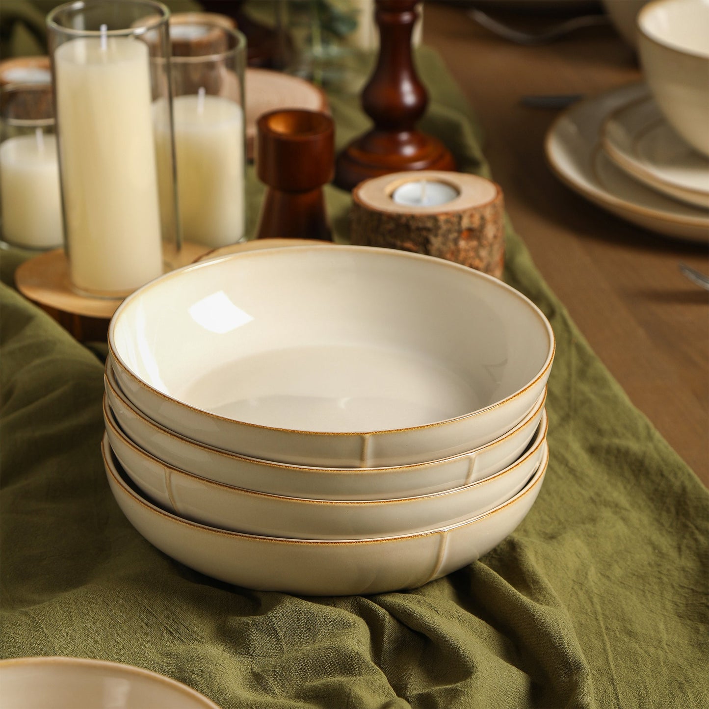 Infinity Stoneware Pasta Bowl Set - Beige