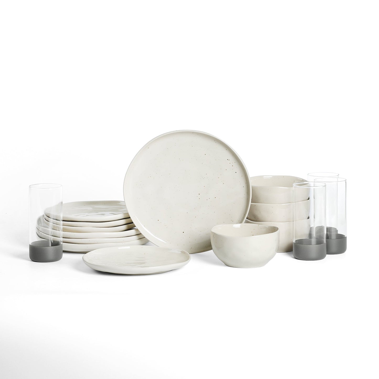 Stone Lain Mirella Stoneware Dinnerware Set, Includes Glasses, Beige