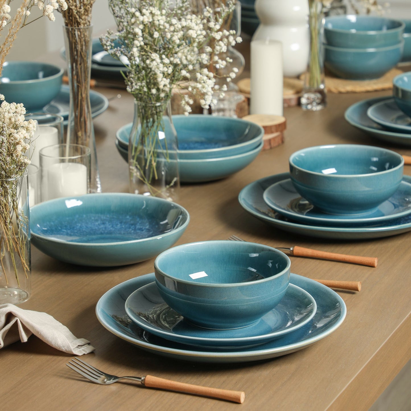 Riley Stoneware Pasta Bowl Set - Blue