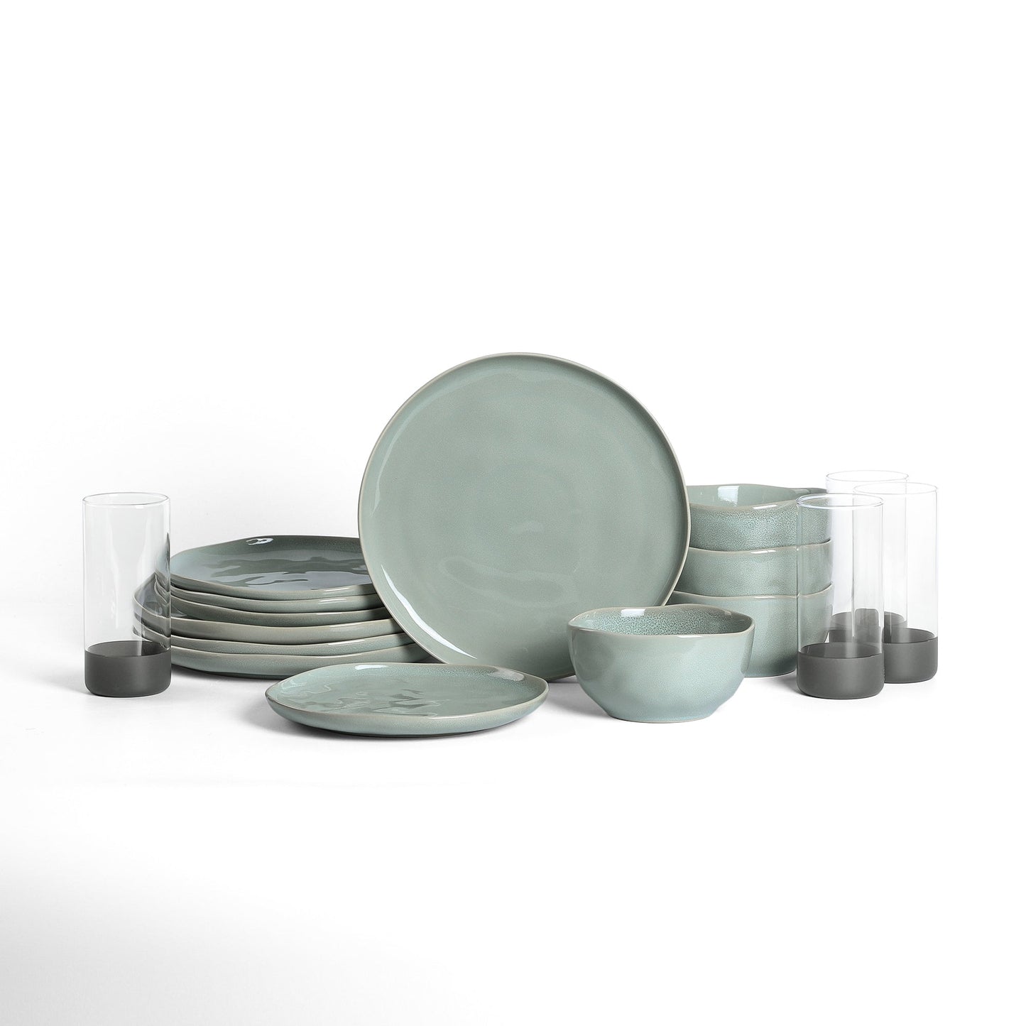 Stone Lain Mirella Stoneware Dinnerware Set, Includes Glasses, Light Green