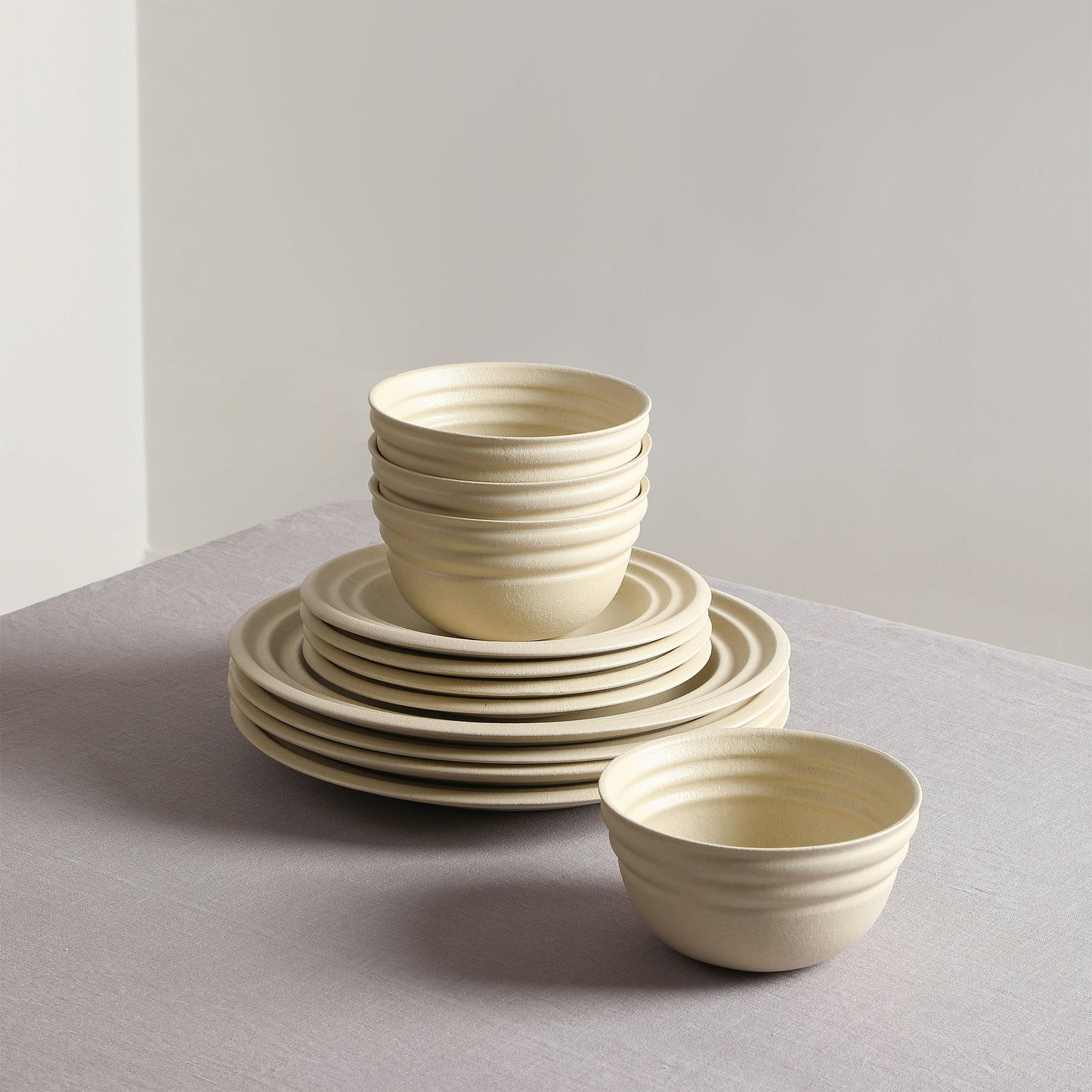 Stone Lain Zen Stoneware 12-Piece Dinnerware Set, Beige