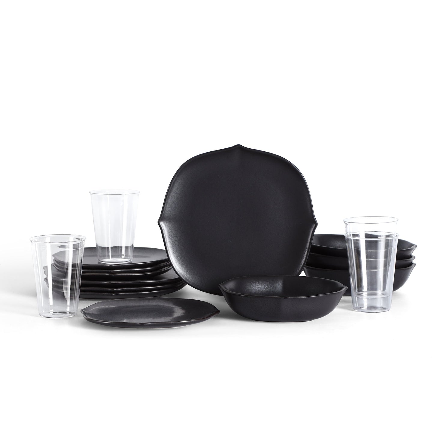 Baskerville Stoneware, Borosilicate Glass Dinnerware Set - Black