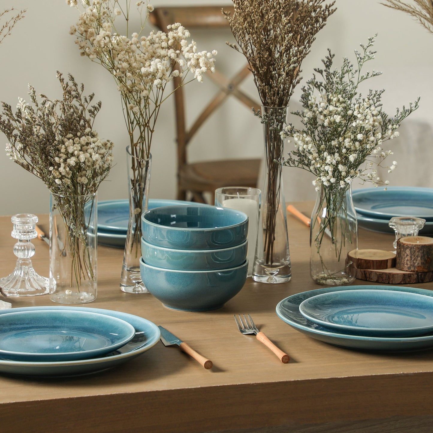 Riley Stoneware Dinnerware Set - Blue