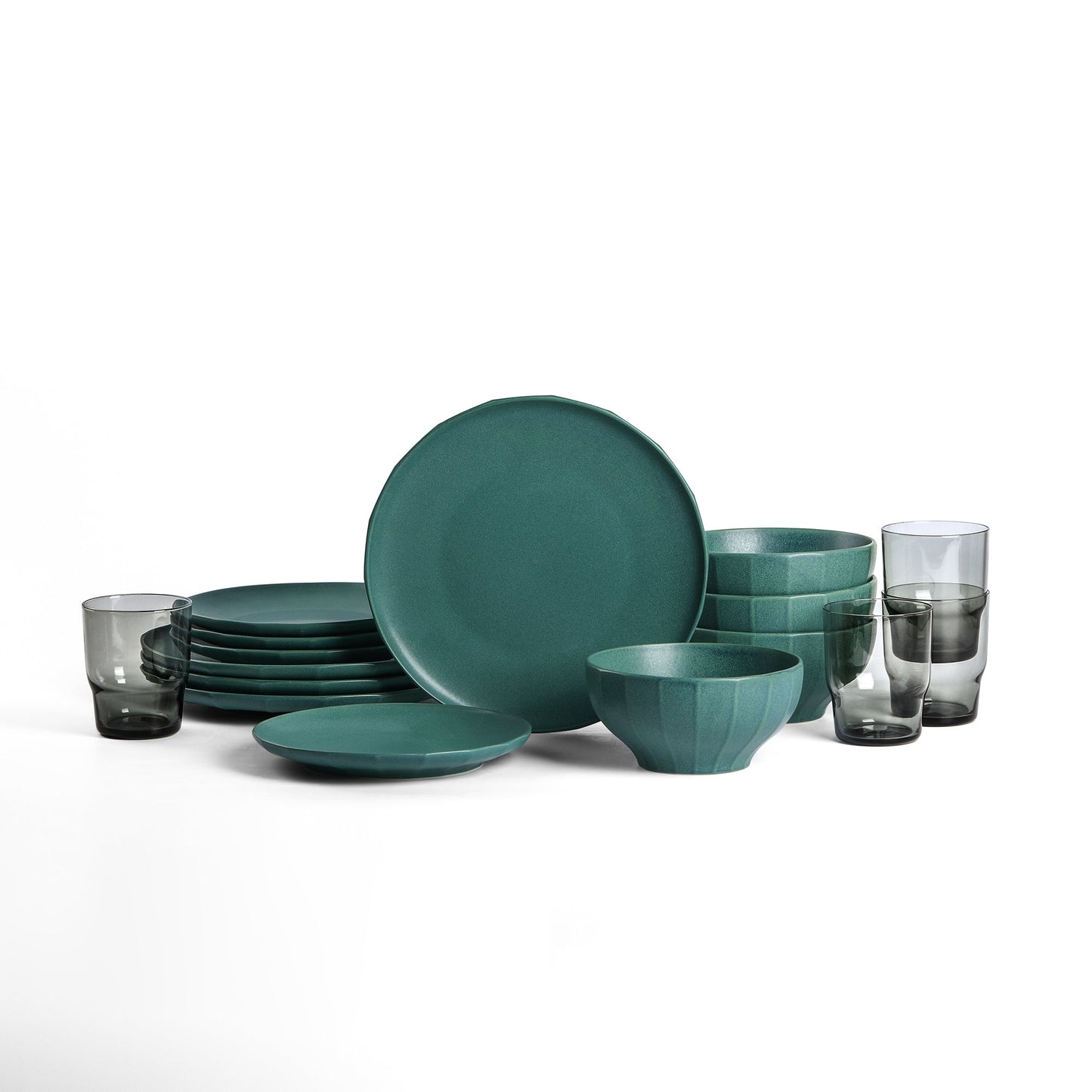 Rio Stoneware Dinnerware Set with Glassware - Green